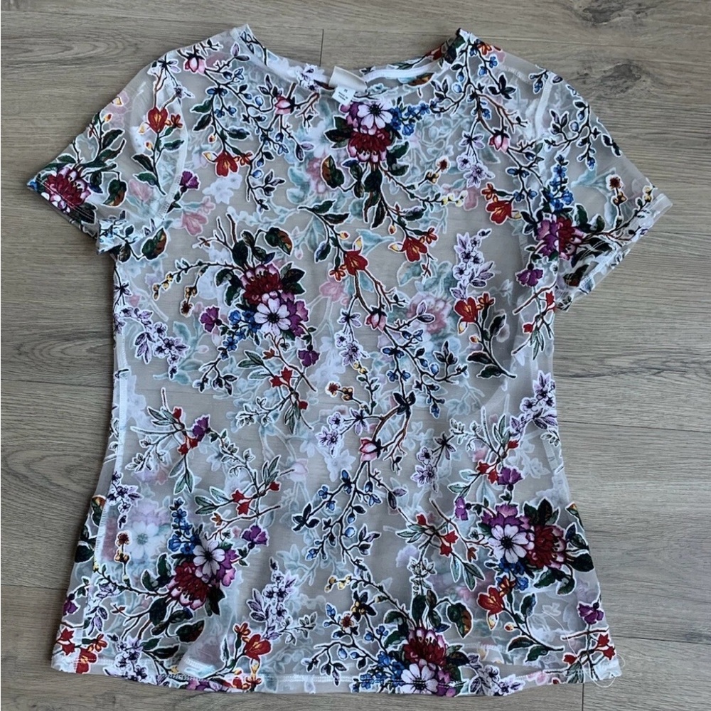A New Day Multicolor Floral Short Sleeve Top